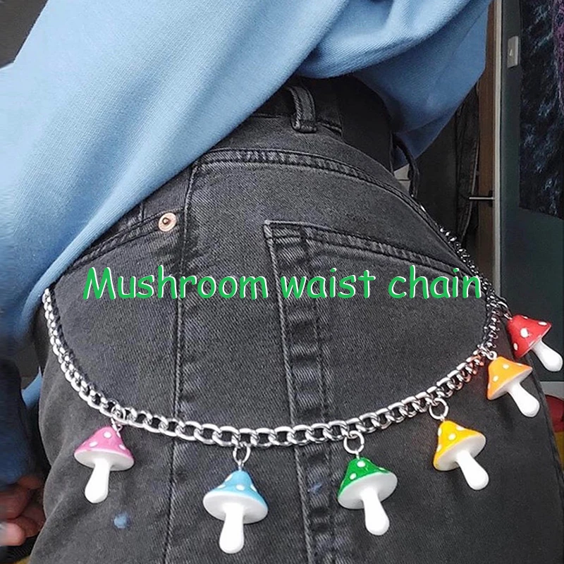 

90s Girl Rainbow Mushroom Waist Chain For Women Y2K Accessories Harajuku Vintage INS Keychain Charms Aesthetic Friends Gifts