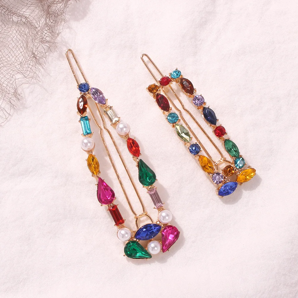 GEREIT Fashion Korea Shiny Crystal Hairpins Women Geometric Waterdrop Colorful Rhinestones Hair Clips For Girls Accessories | Украшения и