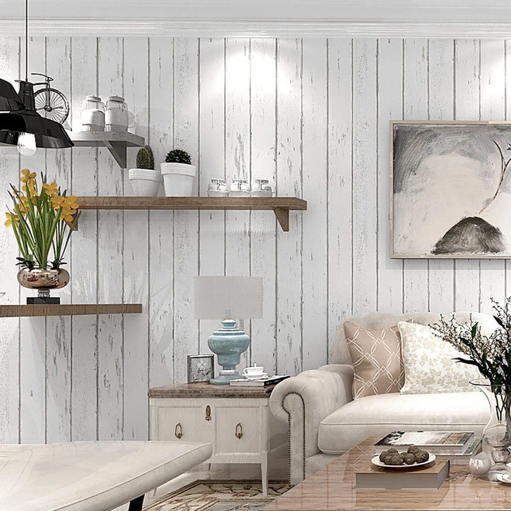 

New 3D Retro Vintage Style Faux Wood Panel Vinyl Wallpaper Roll PVC Log Pattern Bar Background Decor Wall Paper