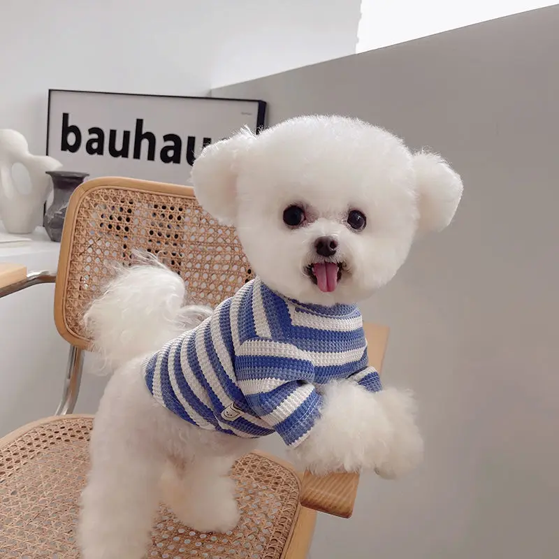 

[2021 Hot] Pet dog clothes winter striped teacup dog Teddy Bichon small dog puppies clothing cat clothes anti-hair loss