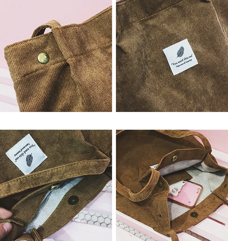 

Women Soft Corduroy Reusable Grocery Tote Shopping Bag Shoulder Bag Environmental Storage Handbag