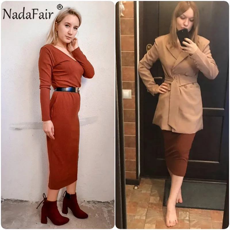 Женское платье с открытыми плечами Nadafair осенне зимнее облегающее длинным
