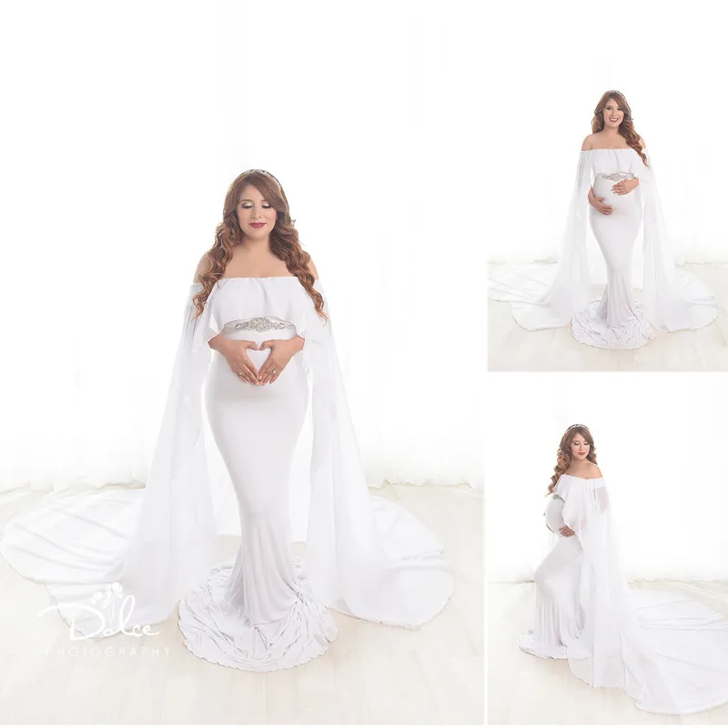 

Maternity Photo Shoot Long Dress With Cape Stretchy Fitting Maternity Dresses For Photography Pregnancy Photo Shooting Gown