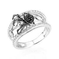 huitan black spider animal female jewelry white spider%c2%a0web micro paved zircon stone fashion women personality finger ring