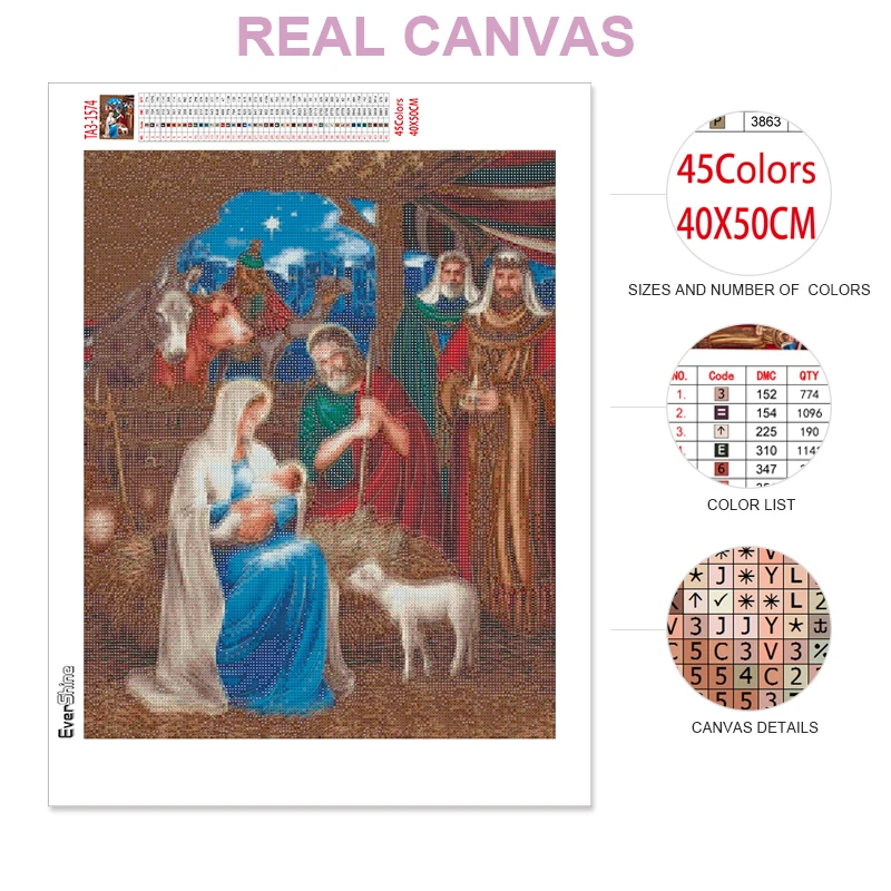 EverShine Diamond Painting Full Square Religion Embroidery Portrait Picture Rhinestones Mosaic Icons Art Hobby Gift | Дом и сад