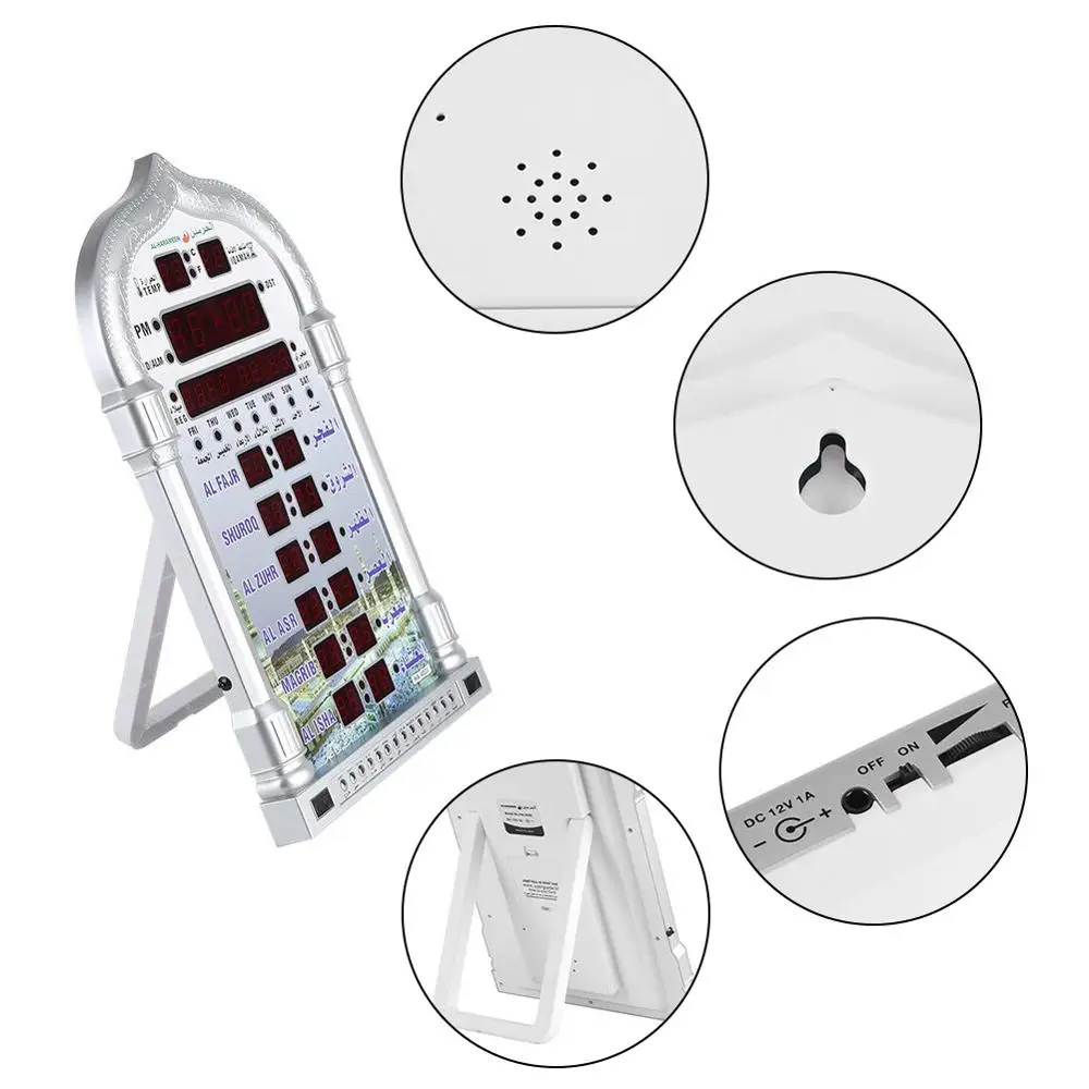 

Digital Azan Mosque Prayer Clock Islamic Mosque Azan Calendar Muslim Prayer Wall Clock Alarm Ramadan Remote Control Support CSV