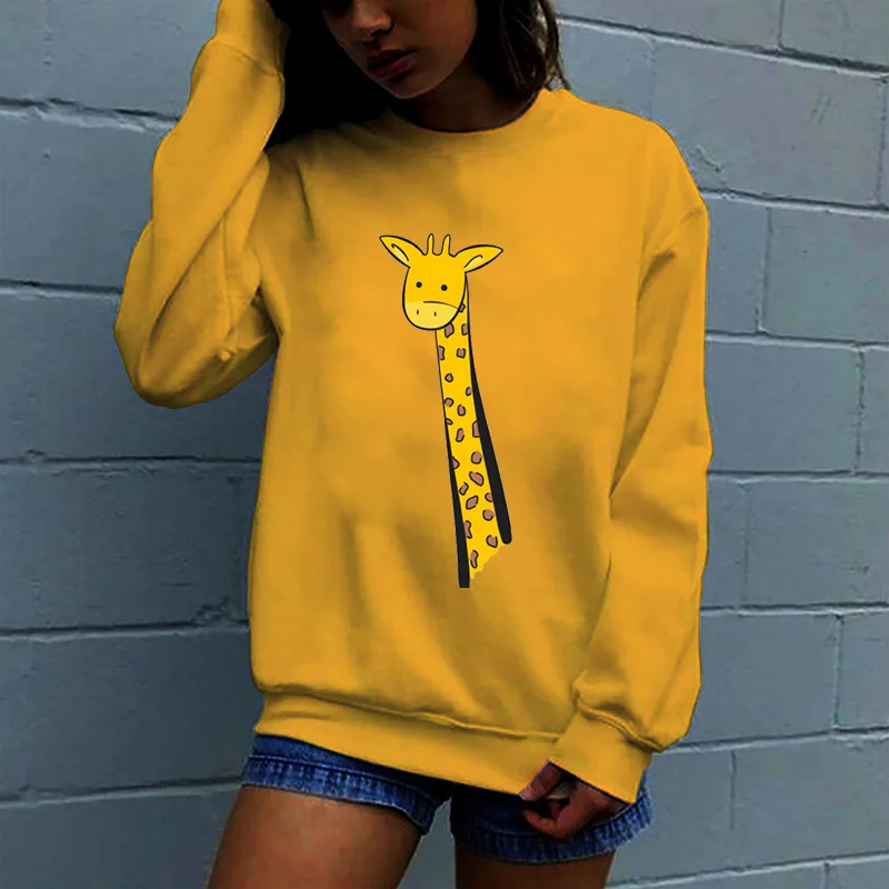 

Women Hoodie Giraffe Printed Hoodies Women Fleece Long Sleeve O Neck Loose Sweatshirt Girls Pullovers Winter