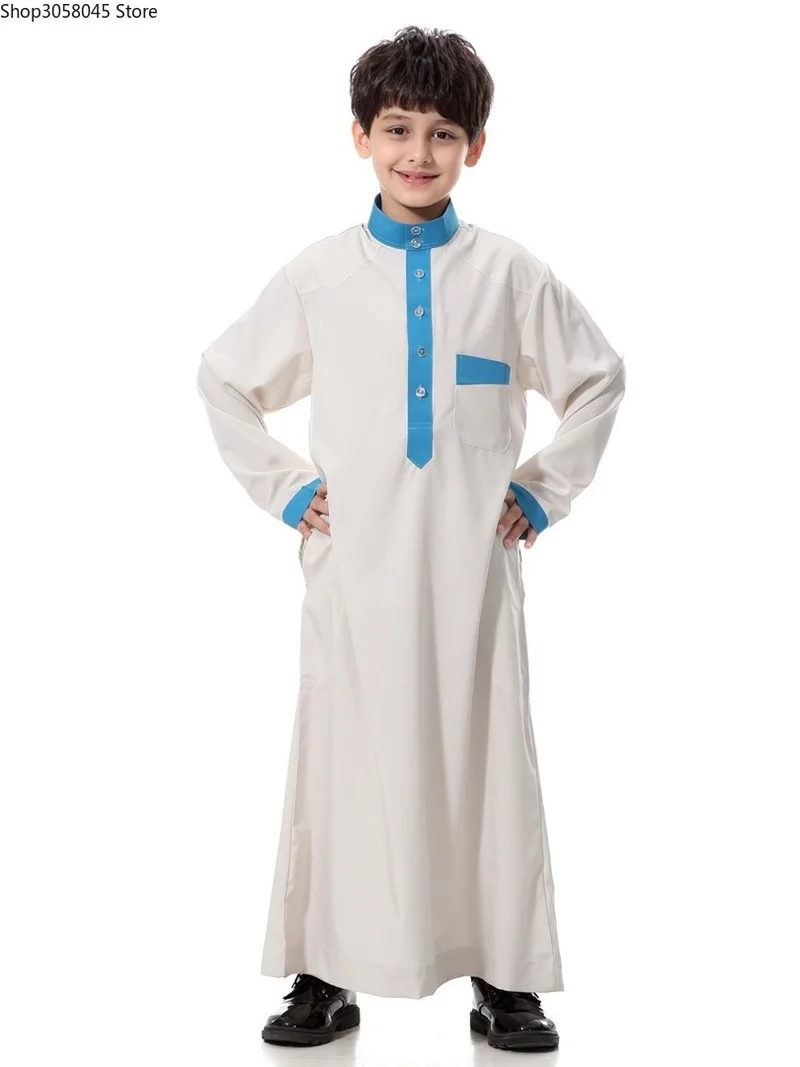 Arabic clothing for men Muslim kids abaya Stand collar ropa de dubai arabe djellaba long sleeve boy | Тематическая одежда и