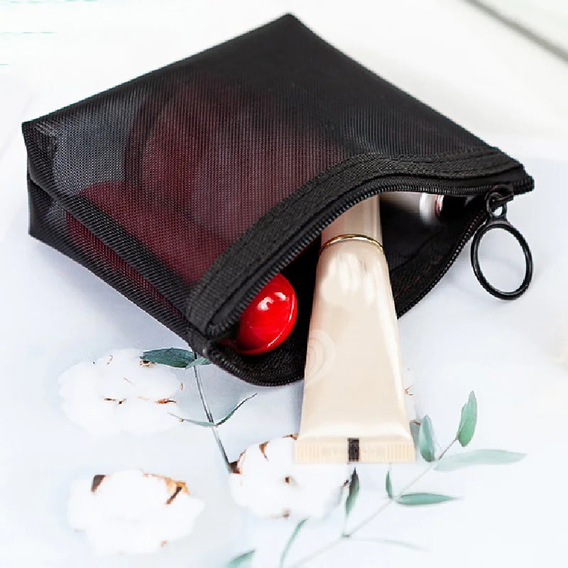 

Black Mesh Makeup Cosmetic Bag Women Travel Toiletry Organizer Bag Case Pouch Simple Fashion Zipper Beauty Case neceser mujer