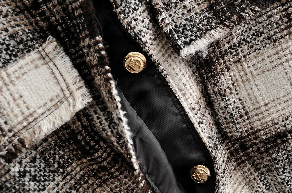 

Vintage Chic Patchwork Plaid Jacket women Oversized Pockets Winter tweed coats and jackets women Casual outwear 2020