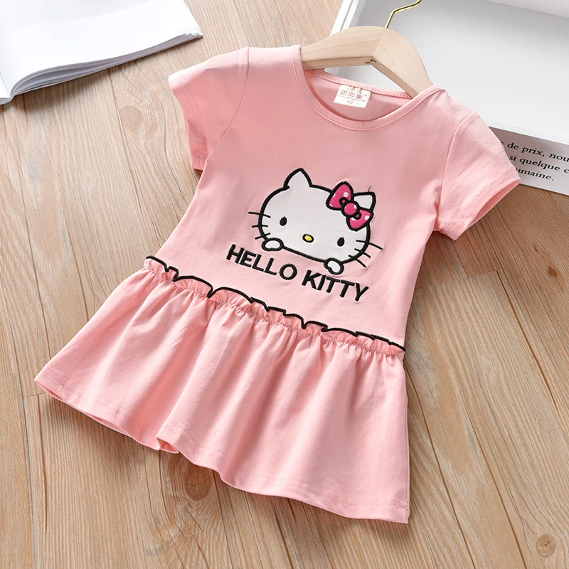 Kids Hello Kitty Dress Summer Princess Party Short Sleeve Children Girls Red Toddler Clothes Rabbit Cotton Ruched Fashion | Детская
