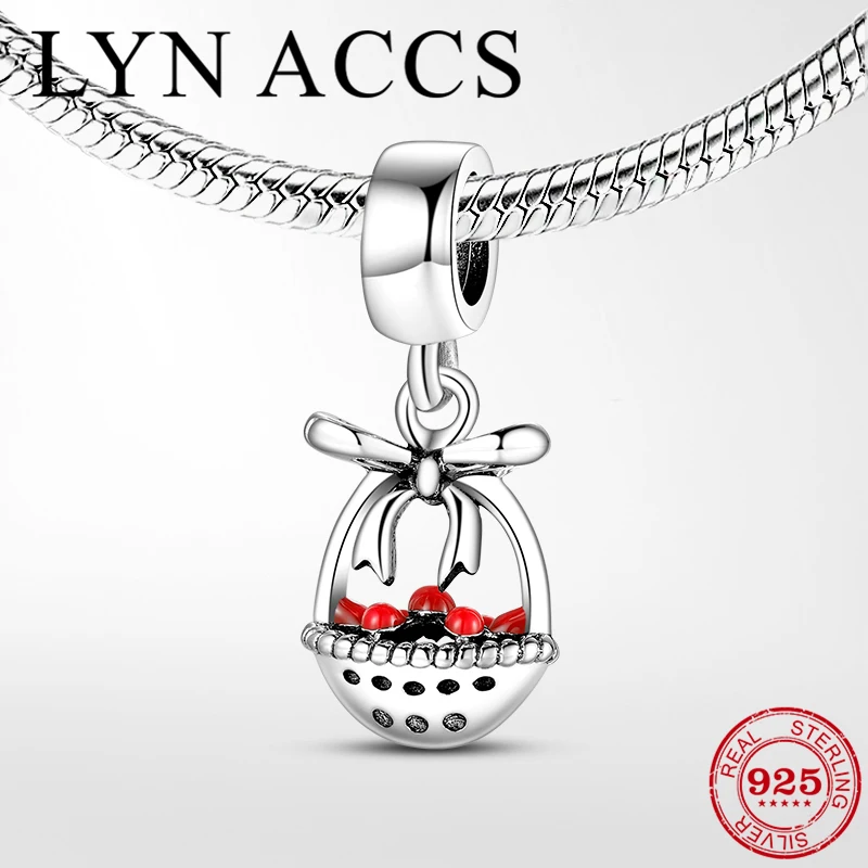 Подвеска корзина для фруктов из серебра 925 пробы с красной вишней|Ювелирные