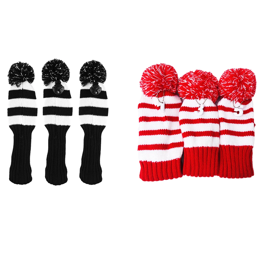 

3Pcs Wool Knit Golf Clubs Cover Set Driver Fairway Wood Headcovers Covers Hot Outdoor Sports