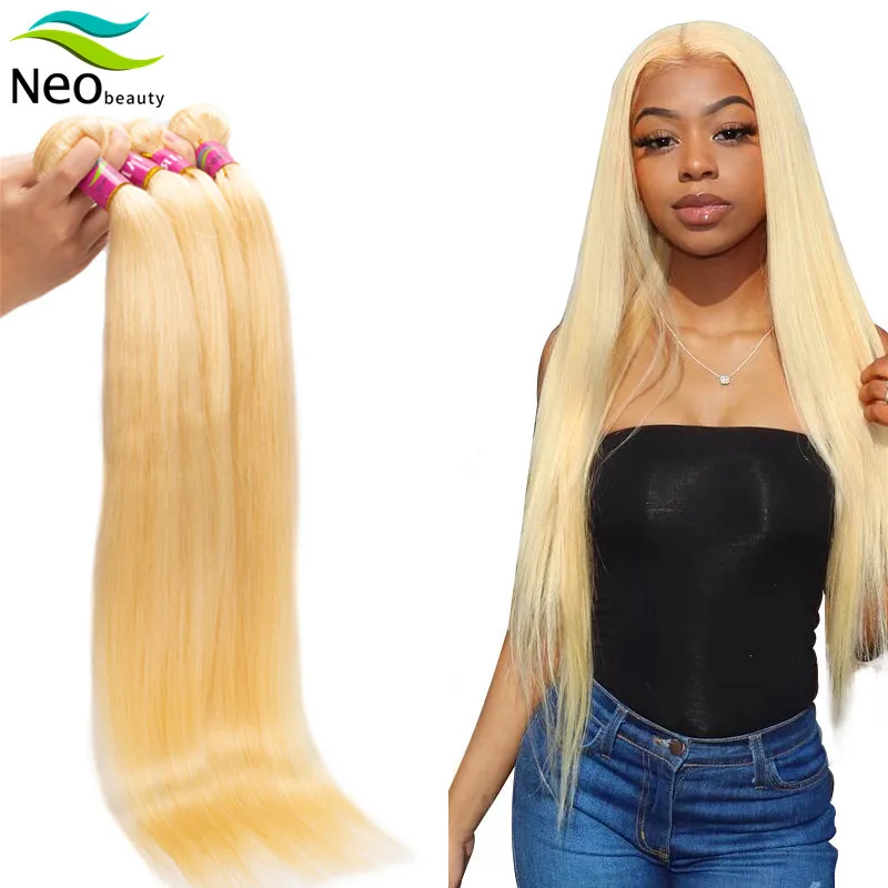 

613 Blonde Bundle with 13x4 Lace Frontal Brazilian Straight Remy Human Hair 22 24 26 28 30 Inch 3/4 Bundles with Lace Frontal