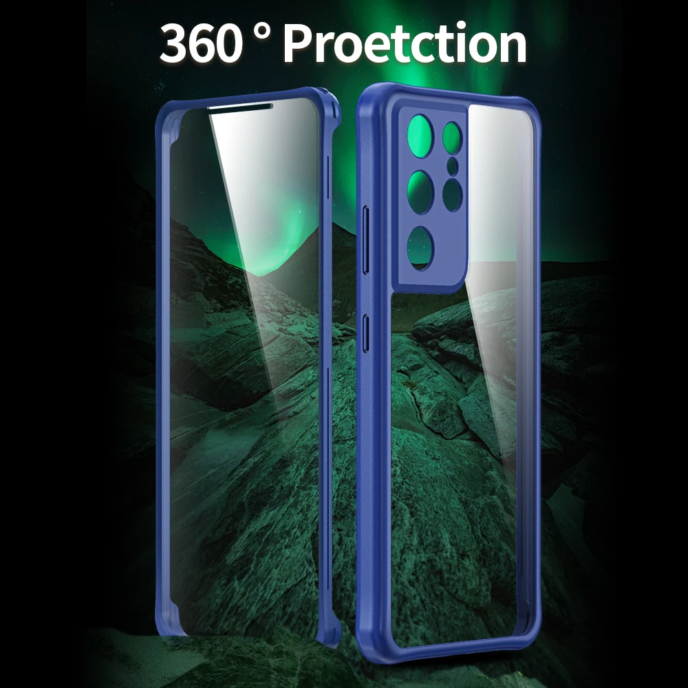 

Buckle Design Bumper For Samsung Galaxy S21 Plus S21 Ultra Case 360 Full Protection Double Side High Alumina Glass Case