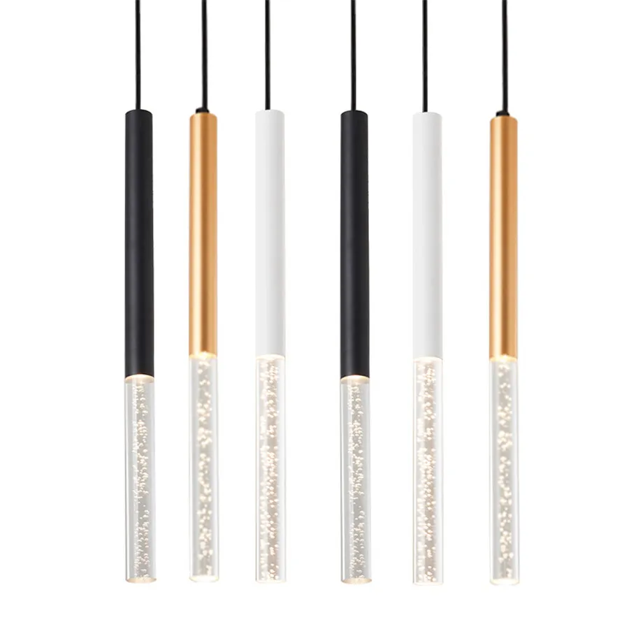 

50/60CM Acrylic Long Tube Pendant lamps Kitchen Restuarant Hanging light Cylinder Pipe Island Bar Shop Pendant Light
