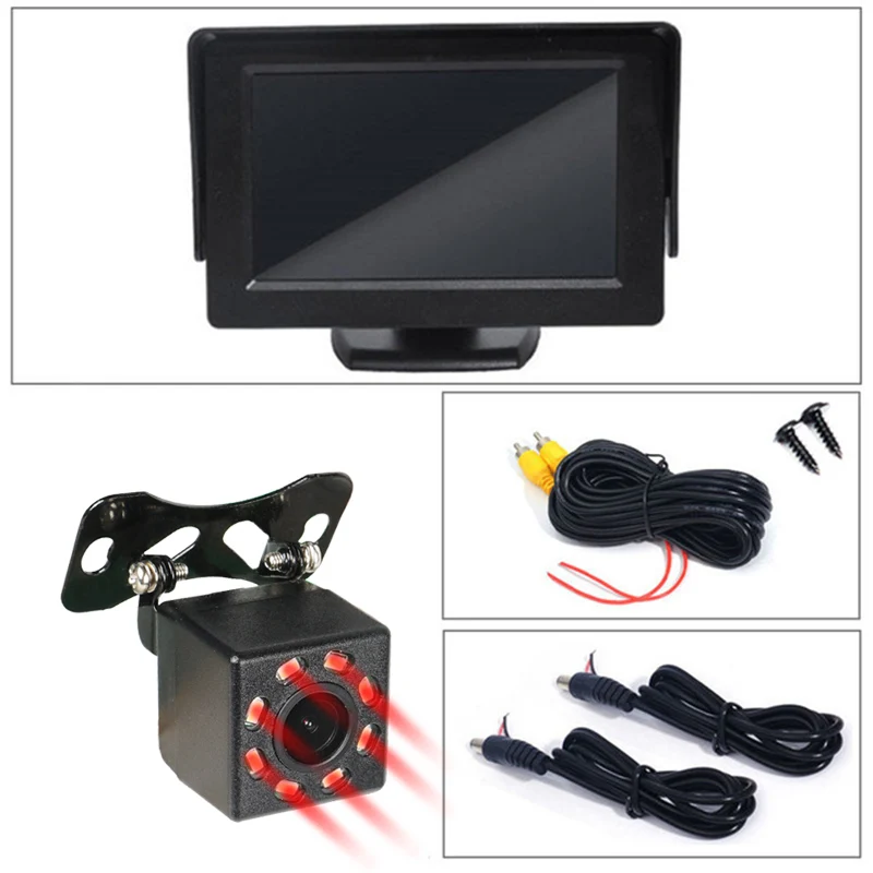 Gspscn 2 in1 TFT 4.3 дюймов TFT авто ЖК-дисплей заднего парковка Мониторы+ LED Ночное ВИДЕНИЕ CCD заднего вида Камера С Автомобильные мониторы - Цвет: Monitor 8 infrared