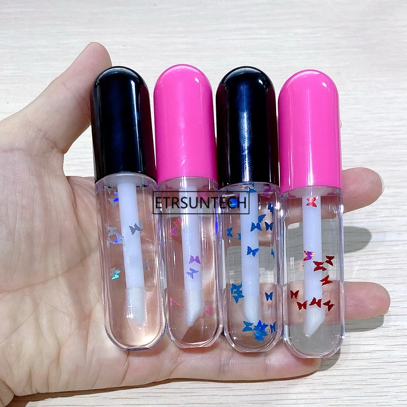 100pcs 4.5ml Clear Capsule Lipgloss PTEG Packaging Tube Cosmetic Empty Lip Gloss Container with hot Pink Black Lid