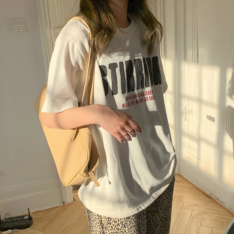 

Short sleeve T-shirt women's pure cotton 2021 new summer ins fashion brand half sleeve medium length loose casual gentle style