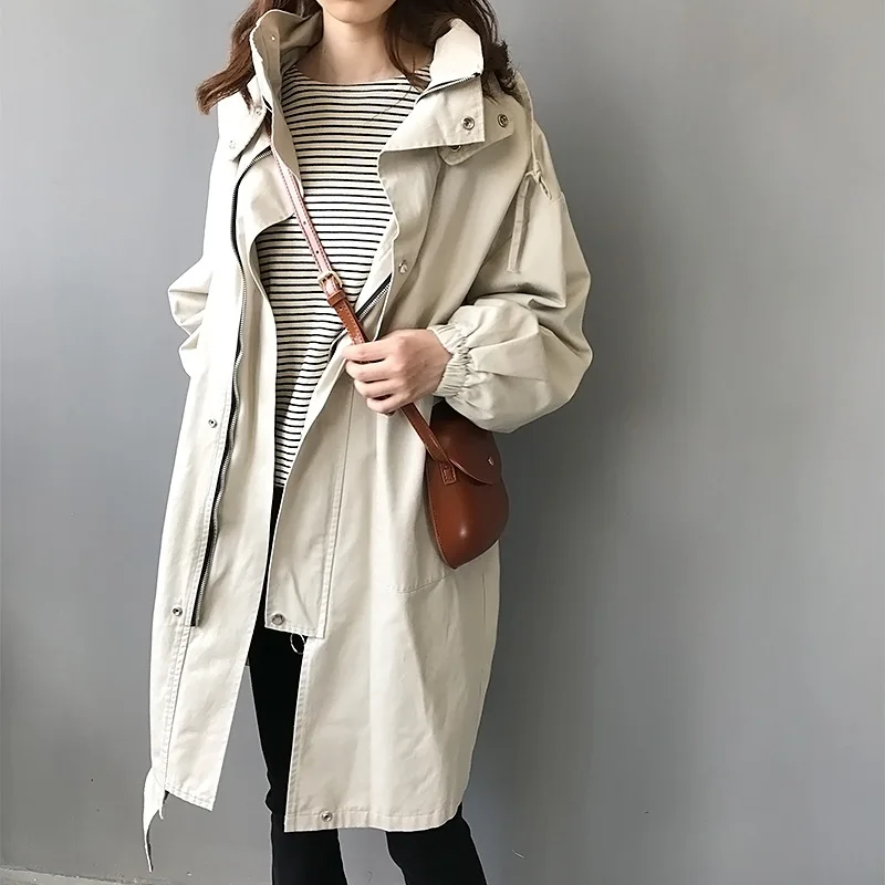 

2021 Spring New Khaki Anorak Women's Mid-Length Korean Fashionable Long Sleeve Casual Chic All-Matching New Student Coat