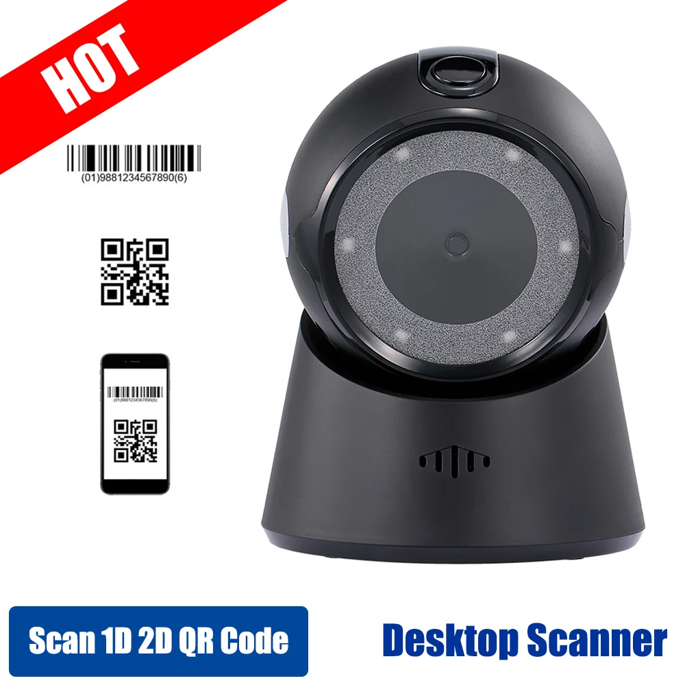 MSENCH USB Automatic Barcode Scanner Handsfree 1D 2D Barcode Scanner 360 Degrees Rorating Scanning Platform with USB Interface