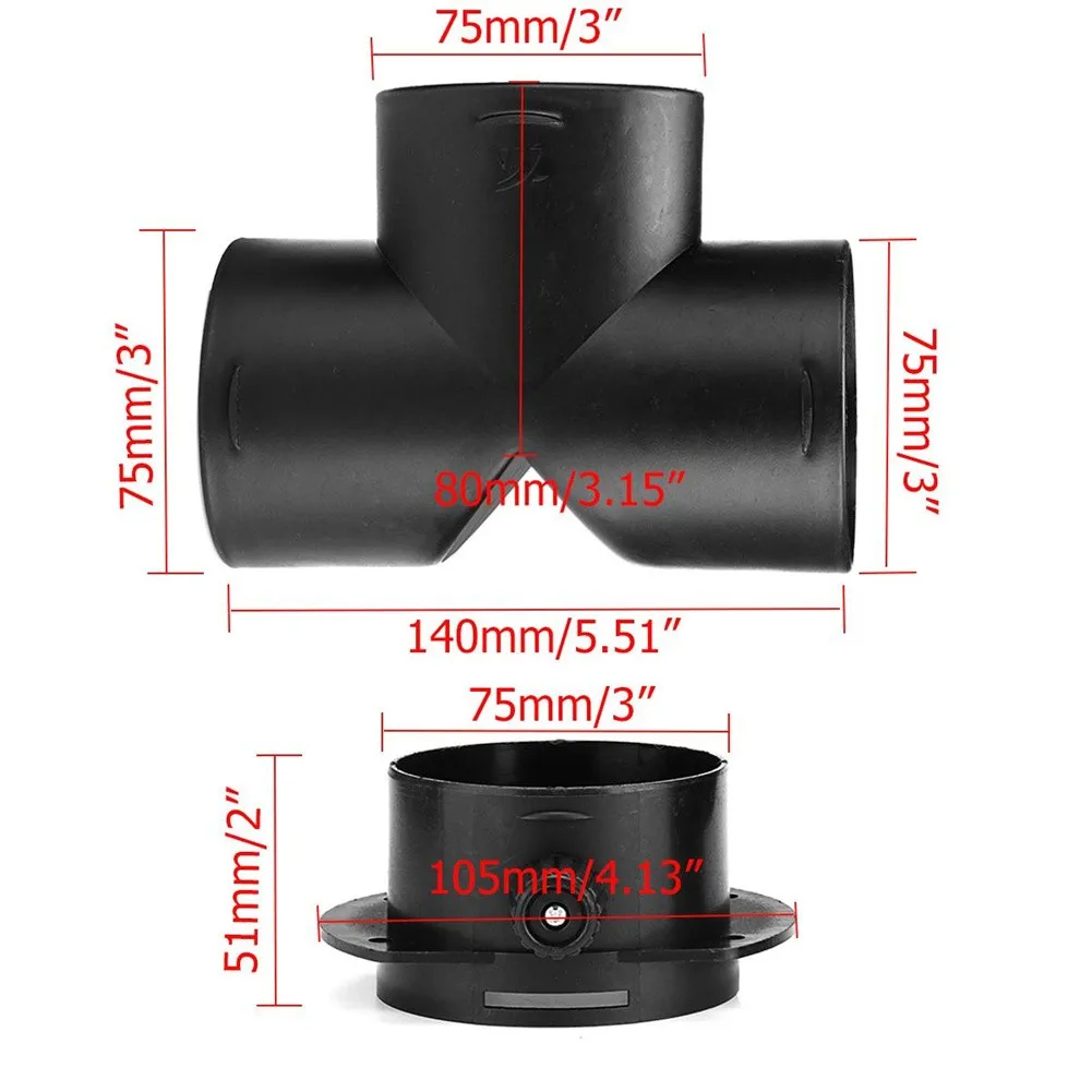 

75mm Air Vent Ducting T Piece Outlet Connector & Vavle Flap ForAir Diesel Heater Car Accessories High-quality Exhaust Pipe