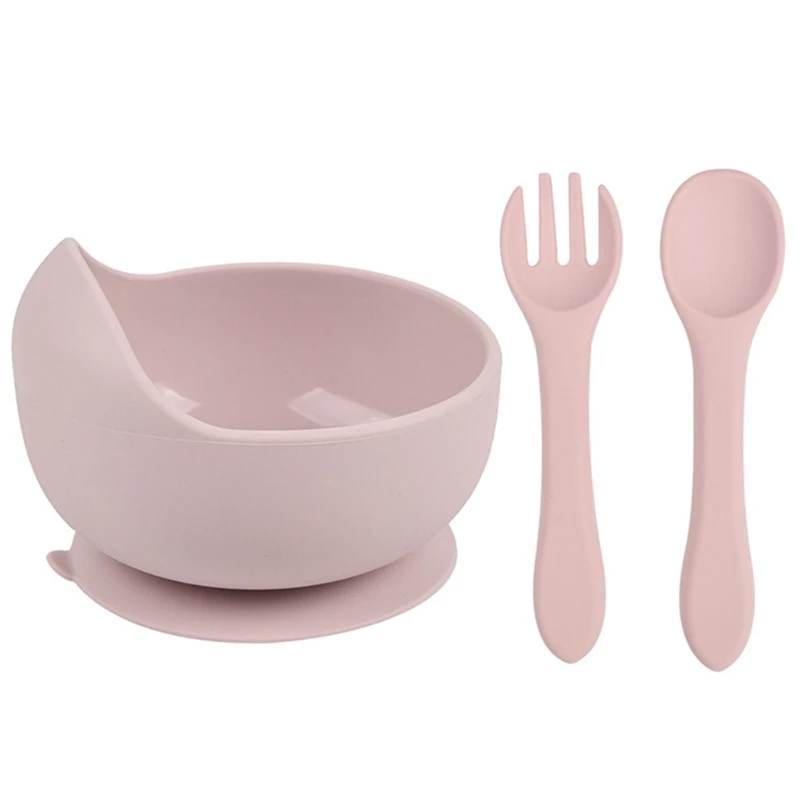 

3 Pcs Baby Training Feeding Food Bowl Spoon Fork Set Silicone Suction Utensil