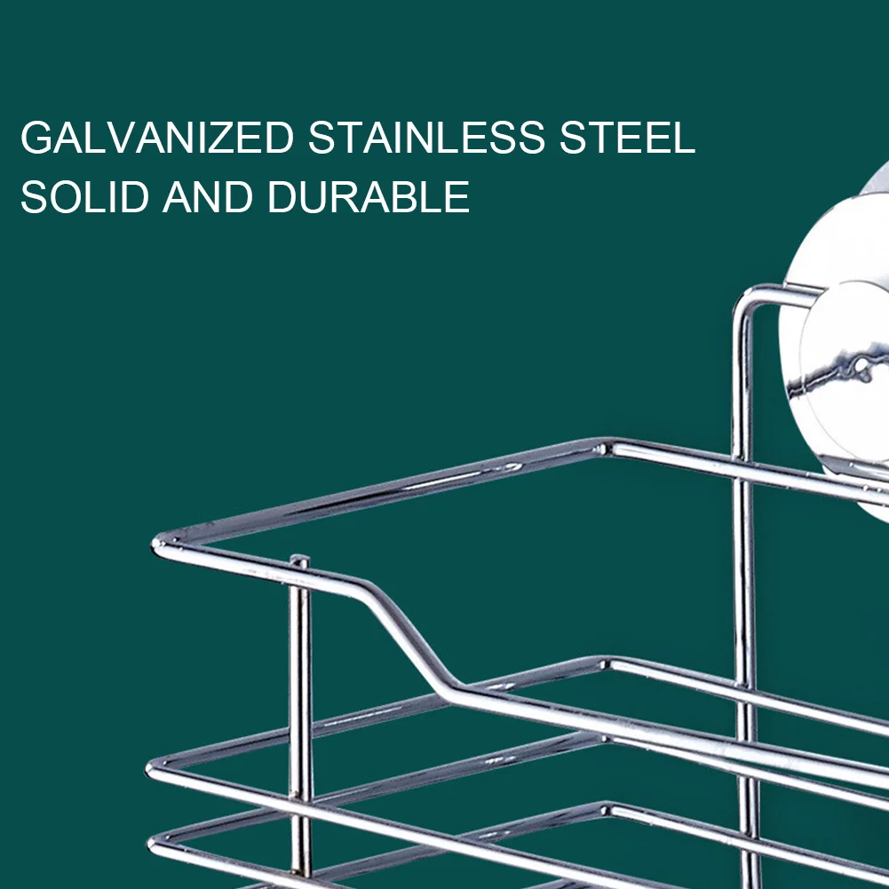 

Suction Cup Wall Shelf Shower Gel Holder Bathroom Storage Kitchen Rustproof Stainless Steel Rack