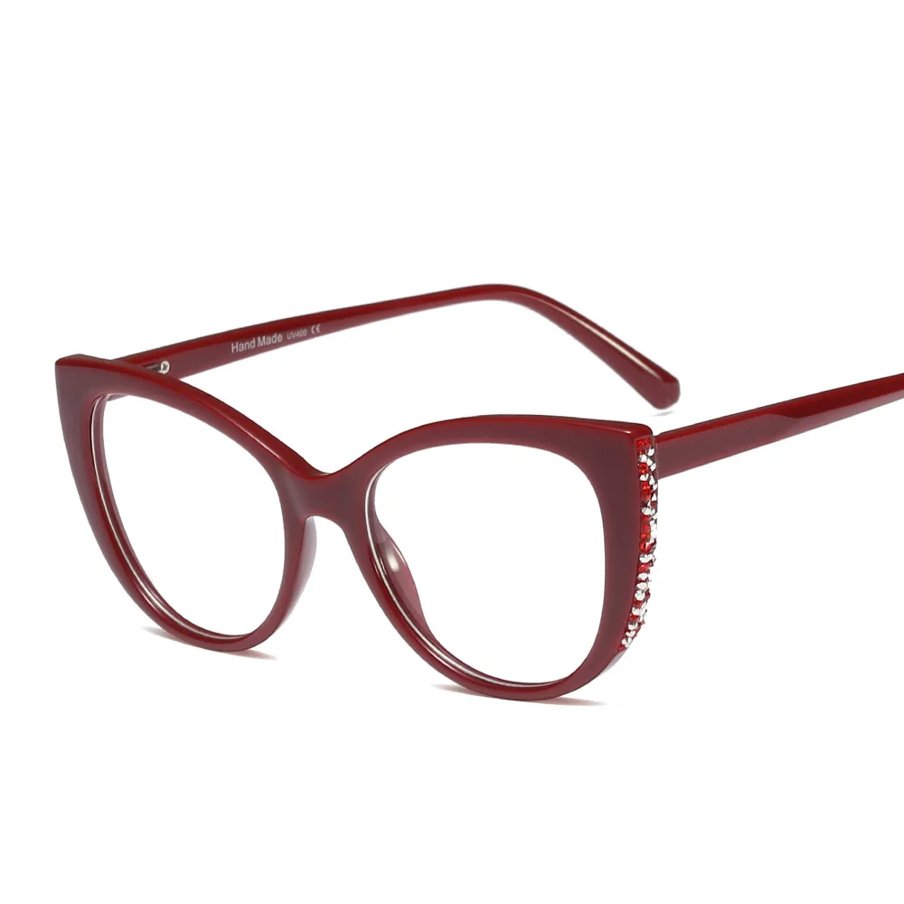 FENCHI transparent anti blue computer glasses women rhinestone fake glasses blue light cat eye glasses