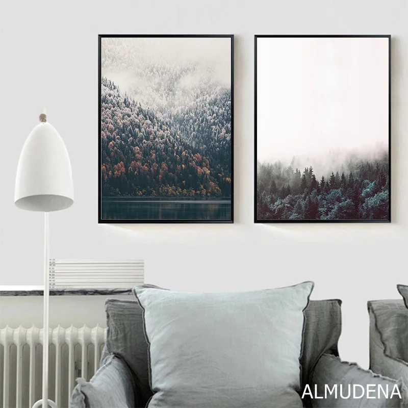 Современные Настенные постеры с лесными скандинавскими пейзажами и принтами