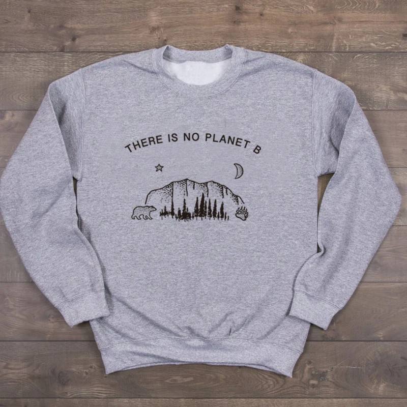 Есть Planet B Crewneck Толстовка женская с длинным рукавом Весенний пуловер толстовки забавные буквы Tumblr Джемперы Топы Прямая - Color: Gray