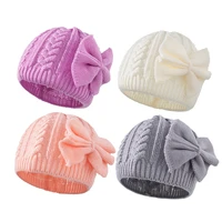 baby autumn and winter warm knitted hat newborn baby solid color bowknot acrylic hat 0 3 years newborn accessories