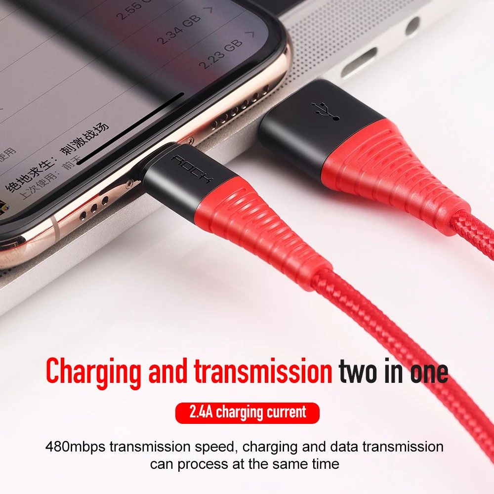

ROCK Durable Micro USB Cable 3A Nylon Fast Charge Data Cable for Samsung Xiaomi Huawei LG USB 120CM Hi-Tensile