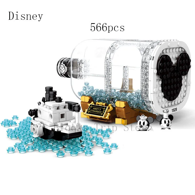 

New Disney Cartoon Movie Mickey Minnie Black and White Steam Bottle Ship Puzzle Assembled Building Blocks Children's Toy Gift