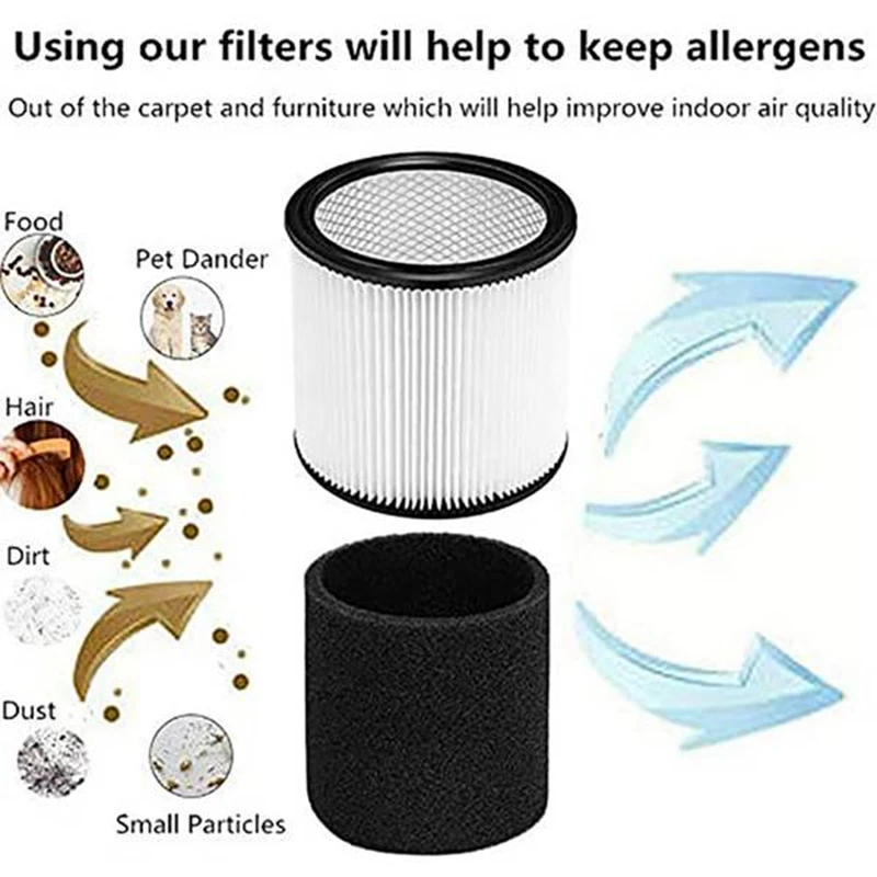 

6 Pcs Foam Sleeve Filter for Shop Vac 9030400,90304,903-04-00 90350,for Most Wet/Dry Vacuum Cleaner 5 Gallons and Above