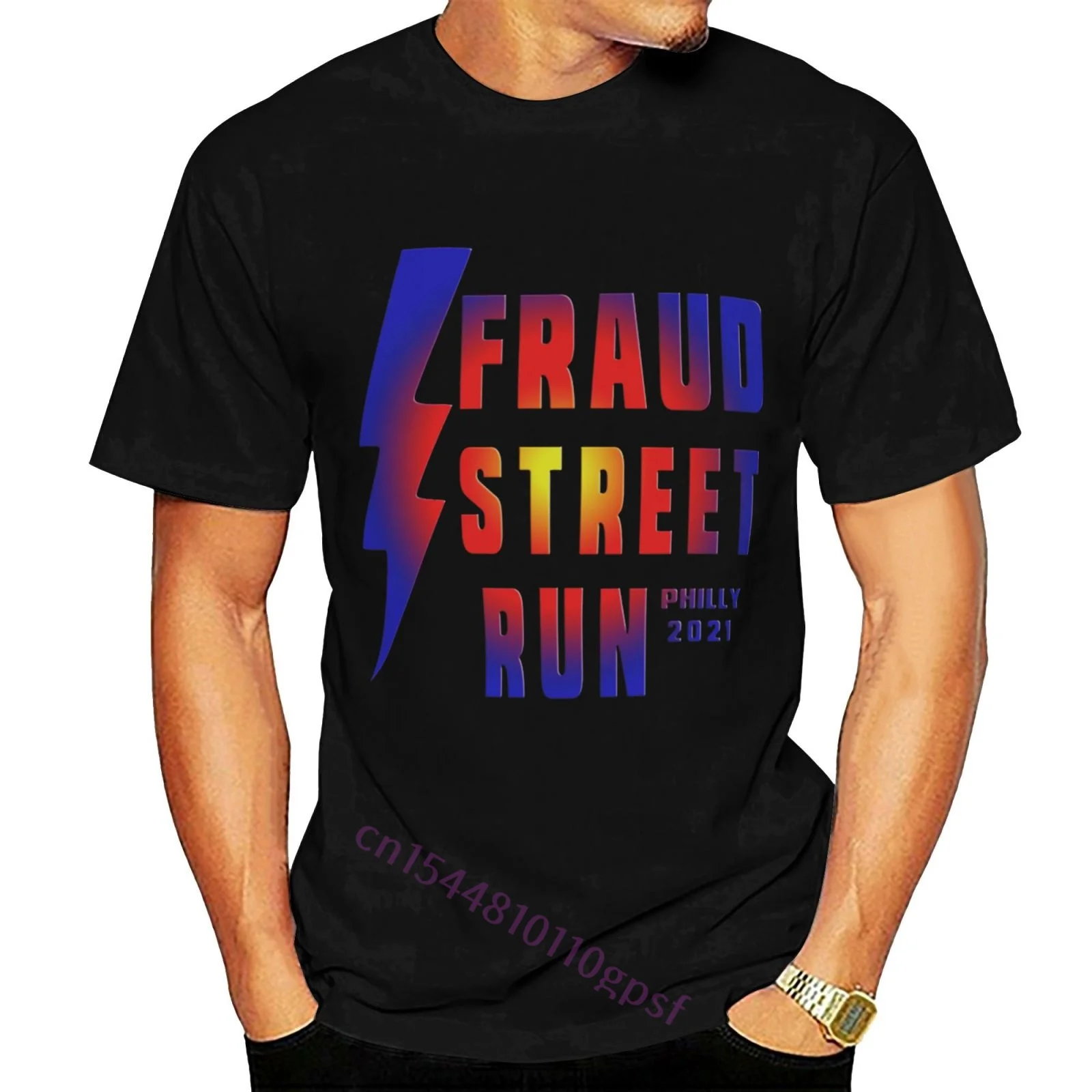 

2021 - Fraud Street Run Philly T-Shirt Men Short Sleeve Humor Tee Shirt Round Neck 100% Cotton Funny Graphic T Shirt