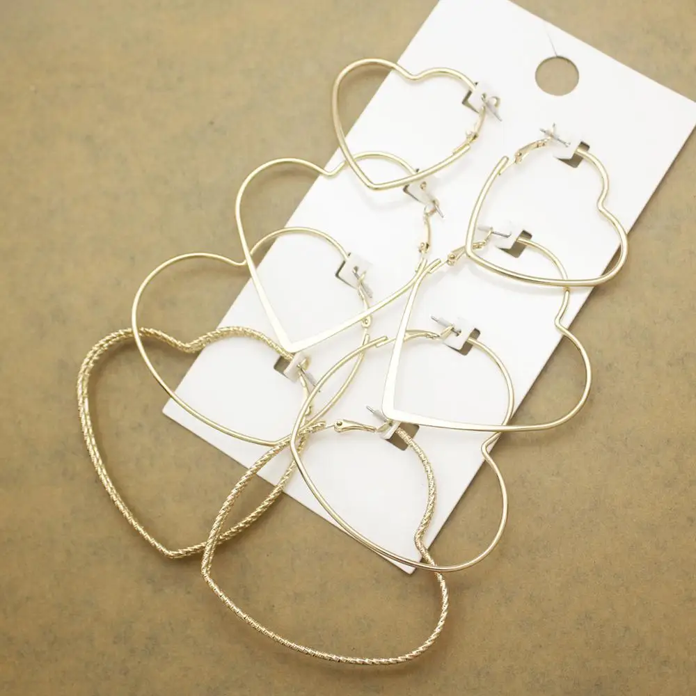 4 пары золотых сердец - большие серьги креолы для фестиваля, хиппи, бохо, цыганский костюм, косплей - бринкос, ообеллены - ювелирные изделия.