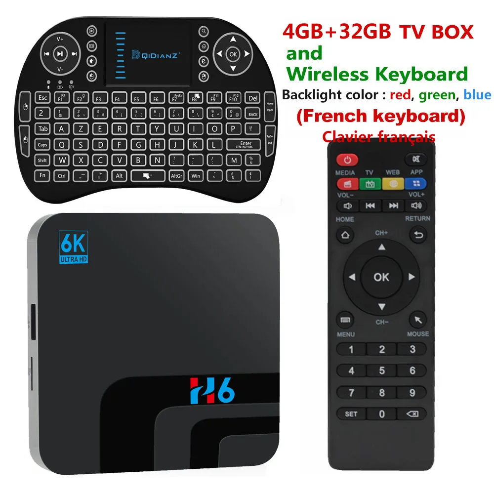 French keyboard Q плюс Смарт ТВ BOX Android 9,0 H6 Quadcore Cortex-A53 4G+ 32G 2,4G WI-FI 6 K H.265 USB 3,0 Neftflix Google Декодер каналов кабельного телевидения - Цвет: French keyboard