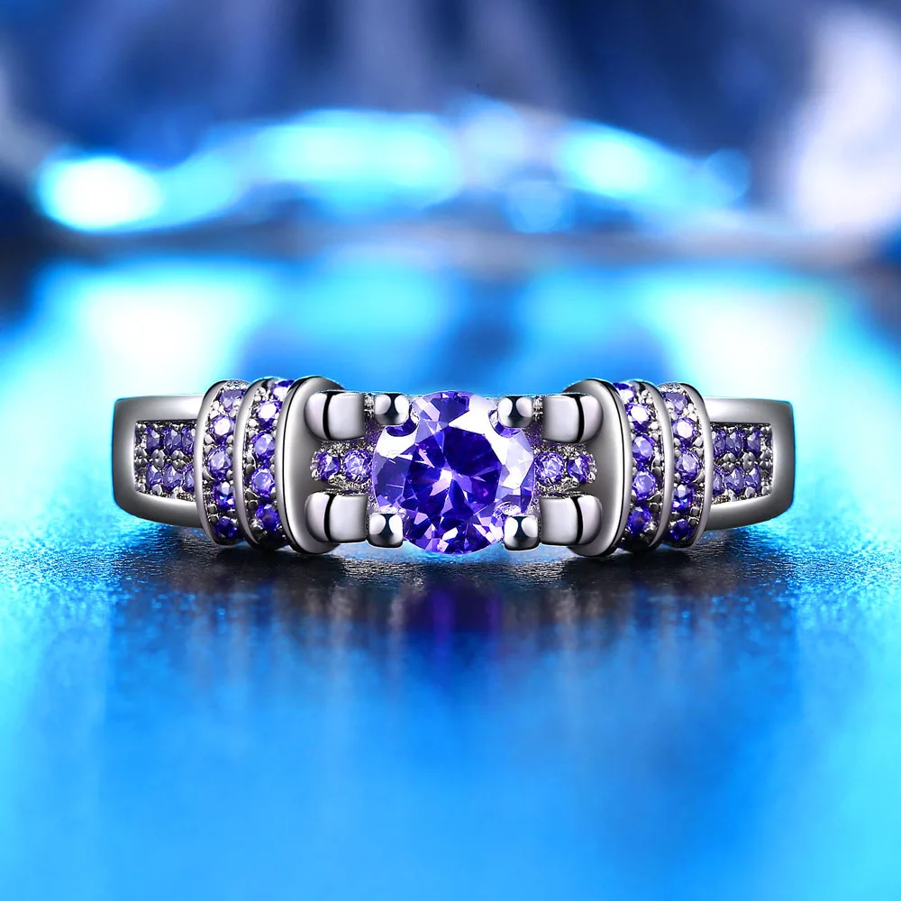 Фиолетовое кольцо из циркона 925 пробы серебряные кольца для женщин ювелирные