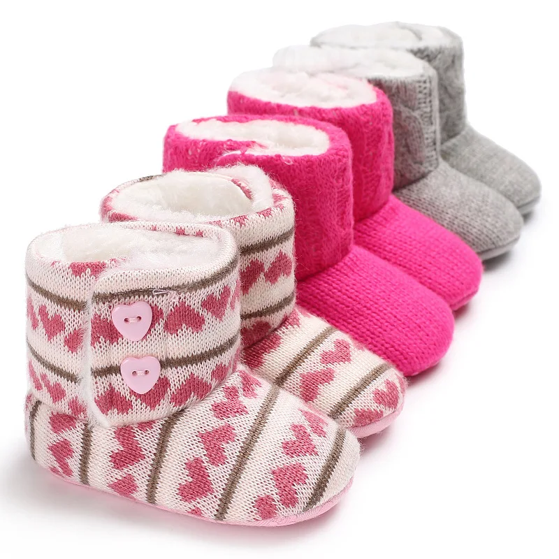 

Newborn Baby Infant Toddler Girl Boots Crib Shoes Knitted Button Prewalkers Snow Winter Warm Princess Baby Shoes