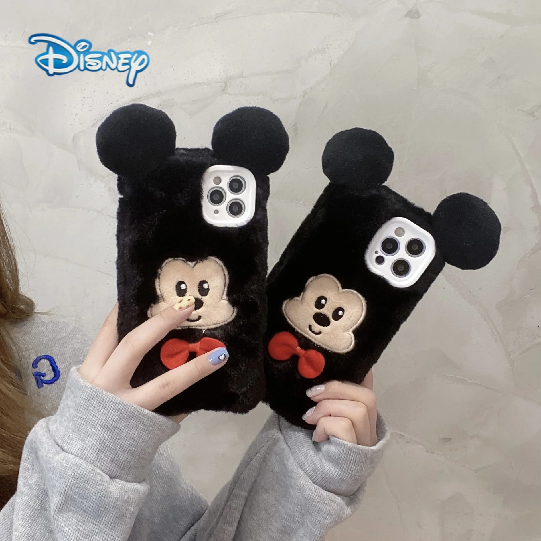 

Disney Mickey Cartoon Plush Mobile Phone Case for iPhone 13 12 11 Pro Max XR XS 7 8 Plus Cute Anti-Fall Autumn Winter Covers