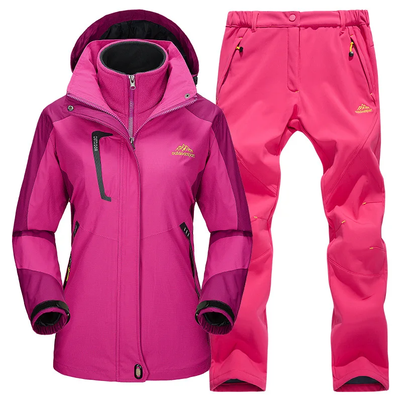 Женская куртка с флисовой подкладкой и штаны зимнее уличное теплое пальто из 3