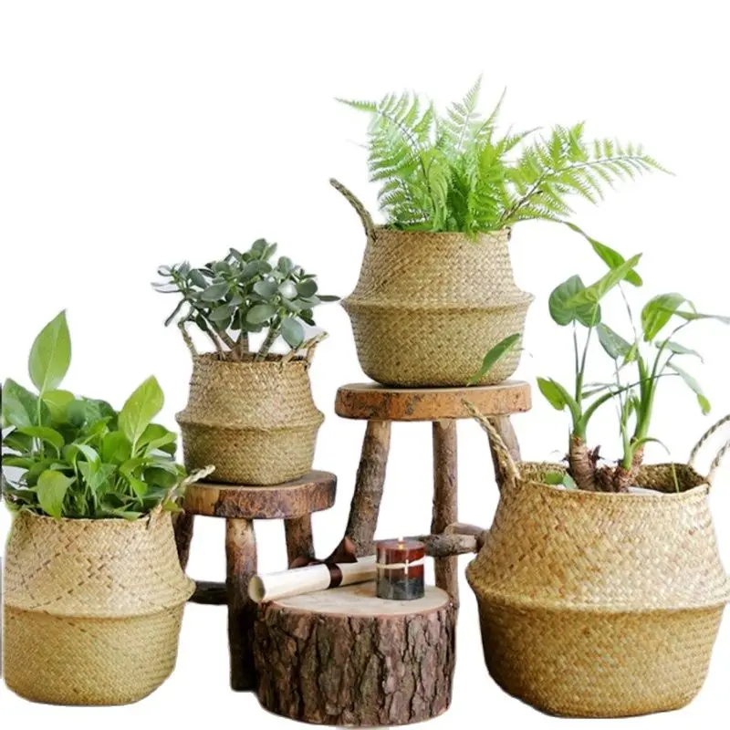 Водорослей ткачество цветочный горшок натуральный цветок корзины висячий для