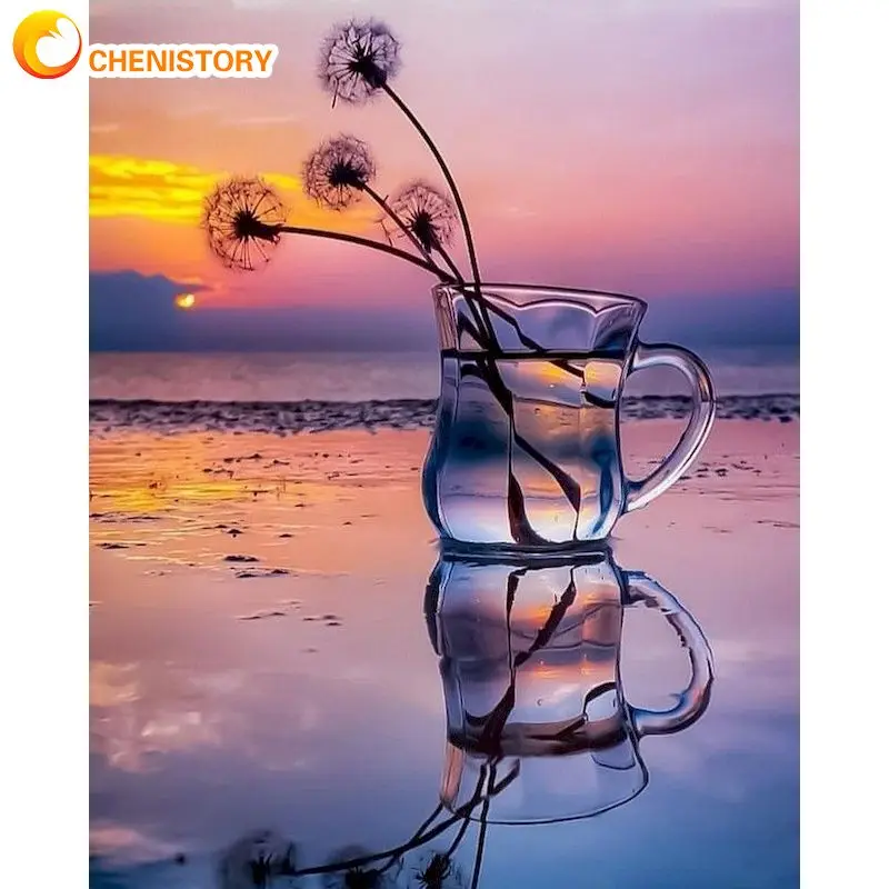 

CHENISTORY Pictures By Number Dandelion Glass Landscape Kits Painting By Number Kids DIY Frame Modern Drawing On Canvas HandPain