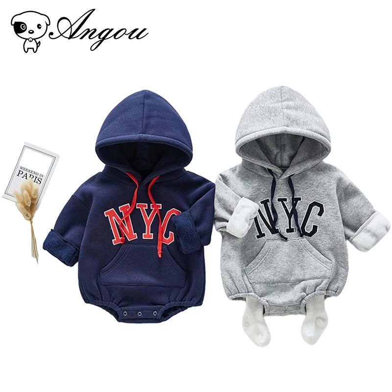 

Angou Fashion Newborn Baby Girl Hooded Cute Romper Bodysuits Lovely NYC Letter Long Sleeves Autumn Infant Baby Jumpsuits Clothes