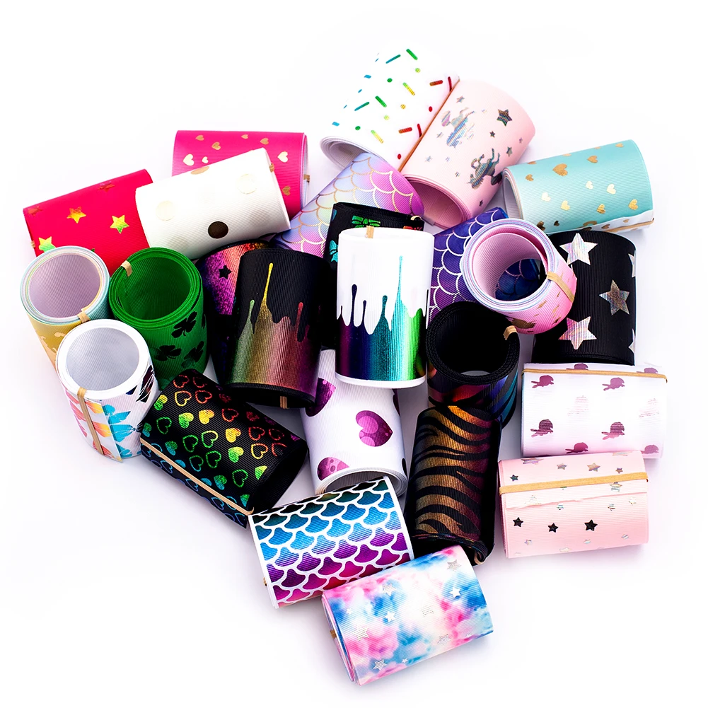 Случайный набор 5yds 3 '྇ мм Золотая или серебряная фольга лента напечатанная