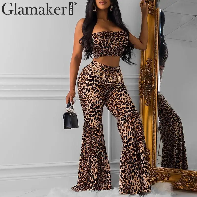 Glamaker сексуальный леопардовый принт длинный вязаный комбинезон женский костюм из