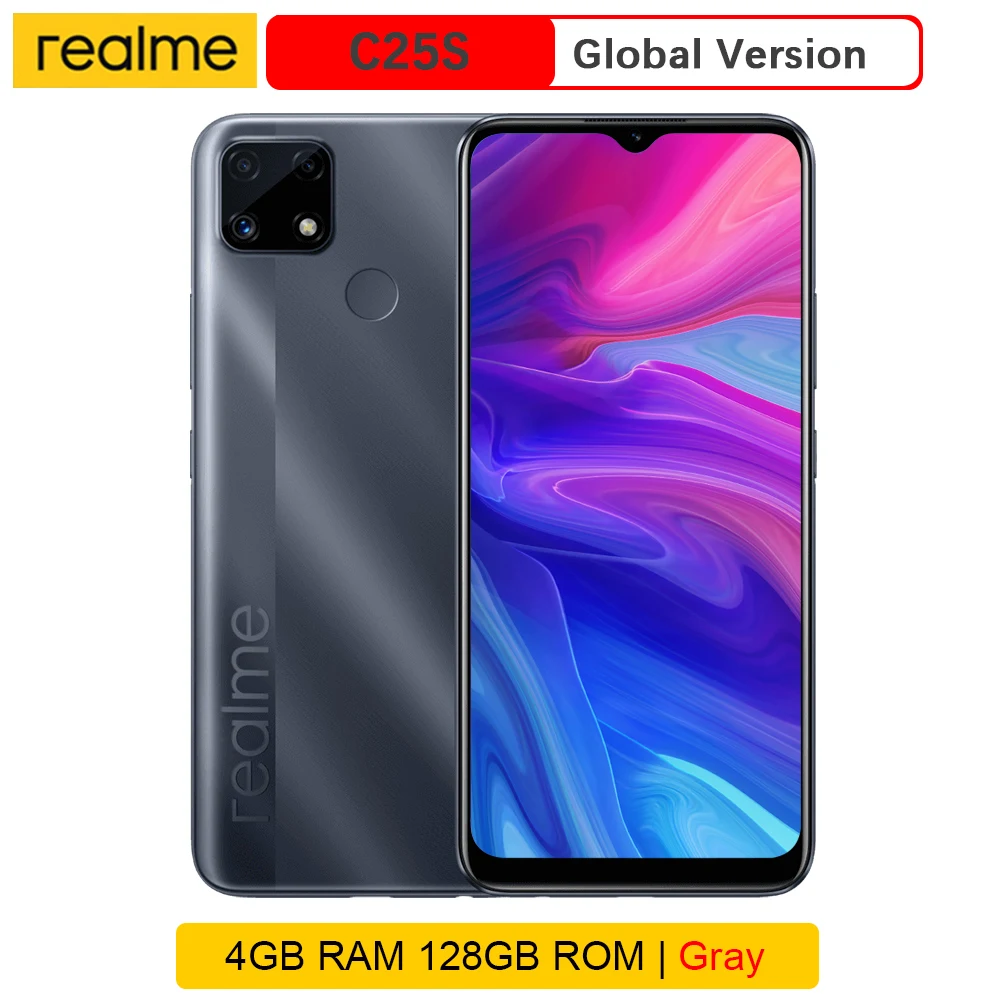 

Global Version Realme C25s Mobile Phone 6.5" FHD+ 6000mAh Battery 4GB 128GB NFC Heilo G85 Octa Core AI 3 Cameras OTG Cellphone