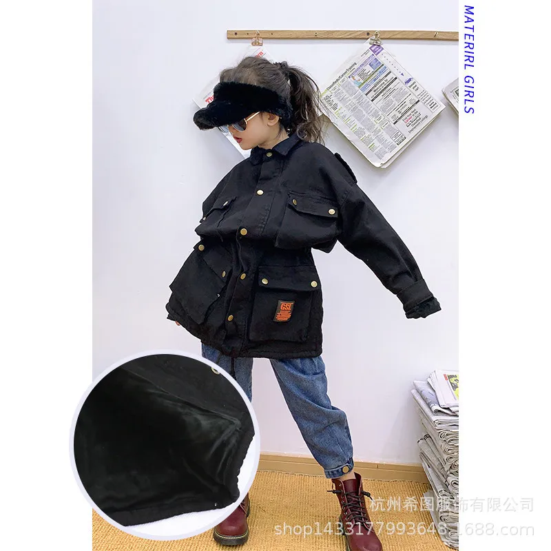 Girls plus velvet jacket 2019 winter new children's boy version of the printing long thick cardigan | Детская одежда и обувь