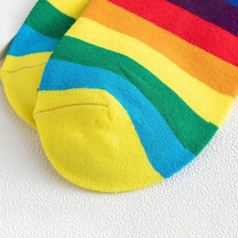 

Rainbow College Style Socks for Women Cotton 1Pair Colorful Mid Tube Socks Breathable Crew Ladies Pile Socks